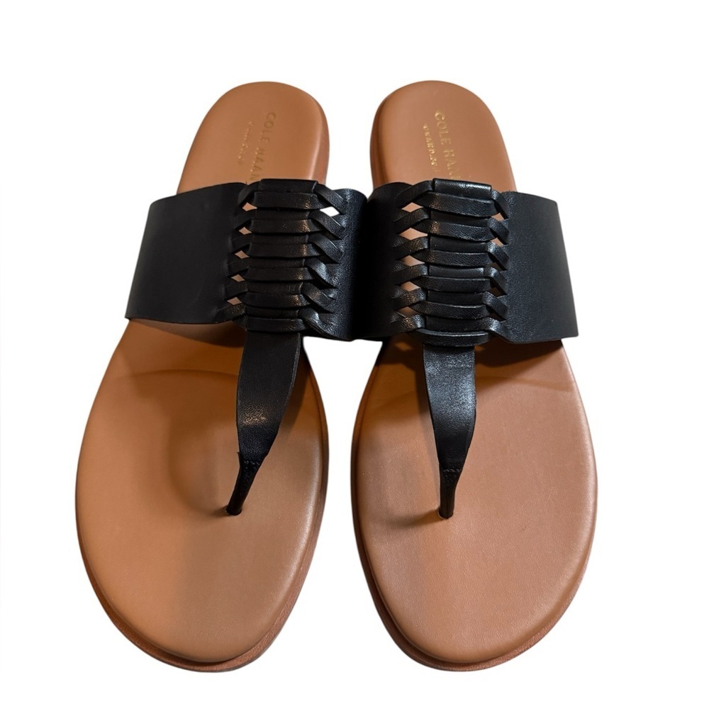Cole Haan Black Leather Felix Grand Thong Sandals Women's Size 10 EUC